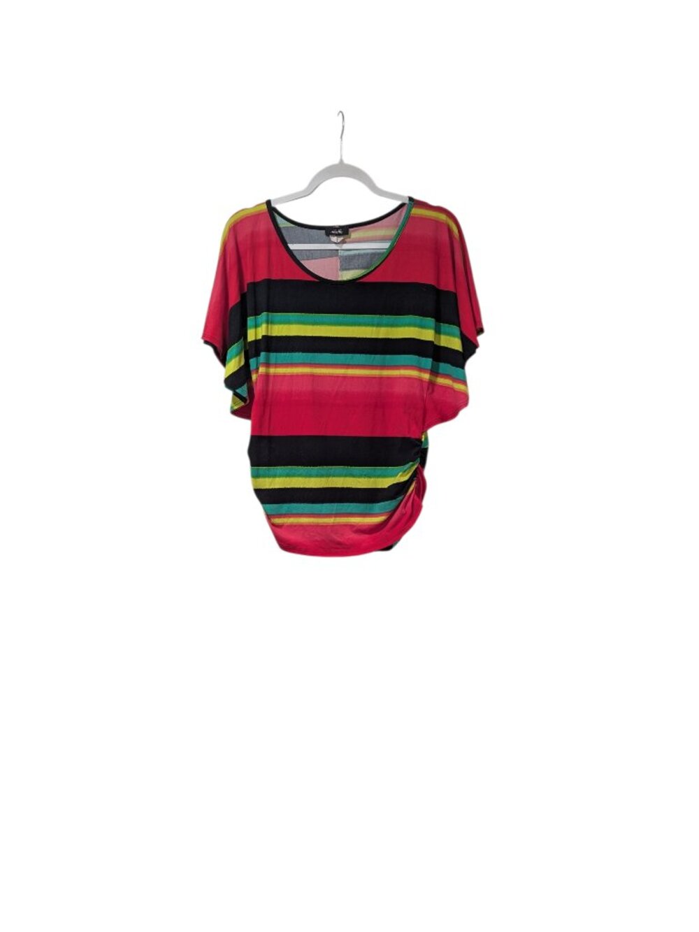 Minette Multicolored Stripe Bat Wing Sleeve Round Neck Blouse Jamaican Indie XL